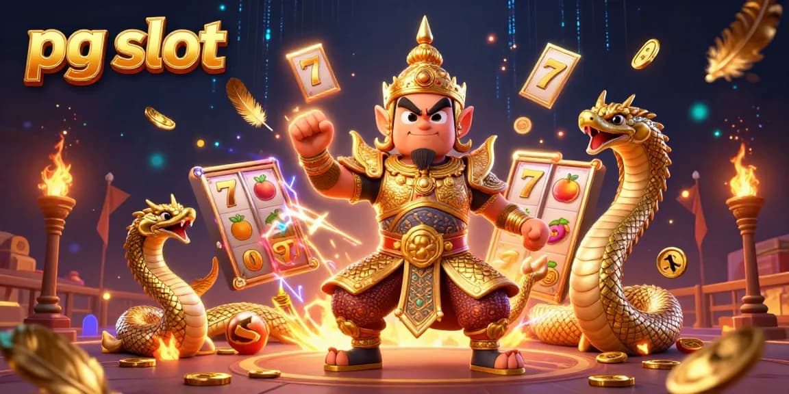 Experience the excitement of pg slot with vibrant, interactive casino elements in an energetic 3D illustration.