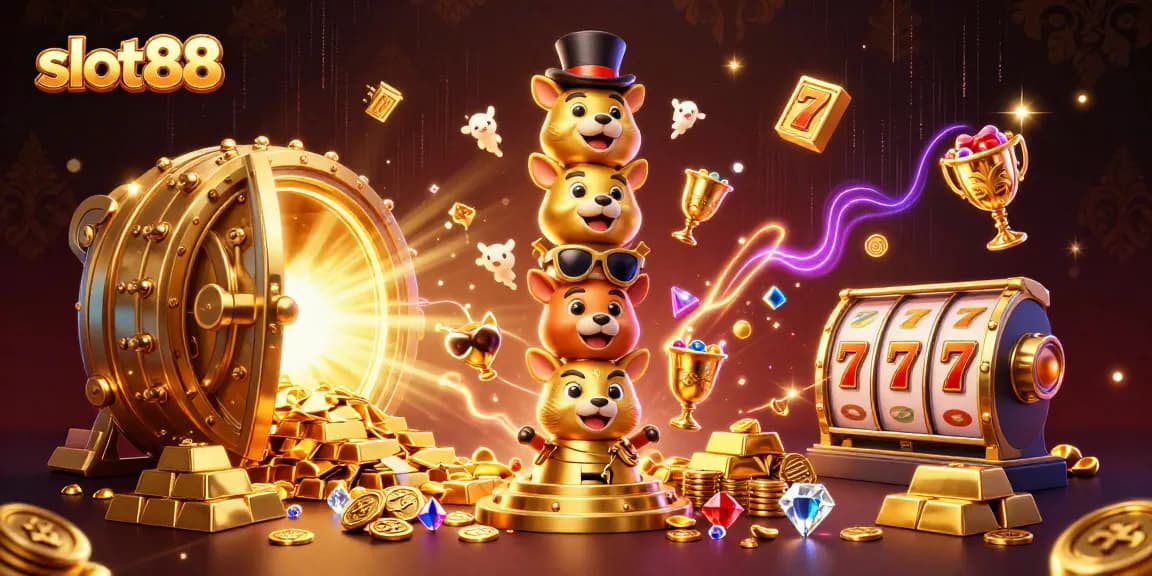 Permainan slot88 menarik dengan totem emas dan harta karun yang melimpah.