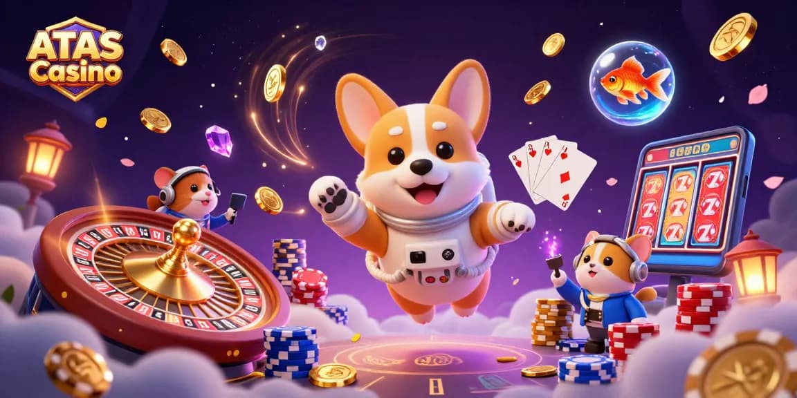 Engage with ATAS Casino's immersive gaming experience featuring interactive characters and festive game elements.
