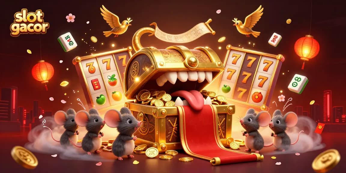 Spin the reels of slot gacor with exciting treasures, jackpots, and lucky symbols in a vibrant casino illustration.