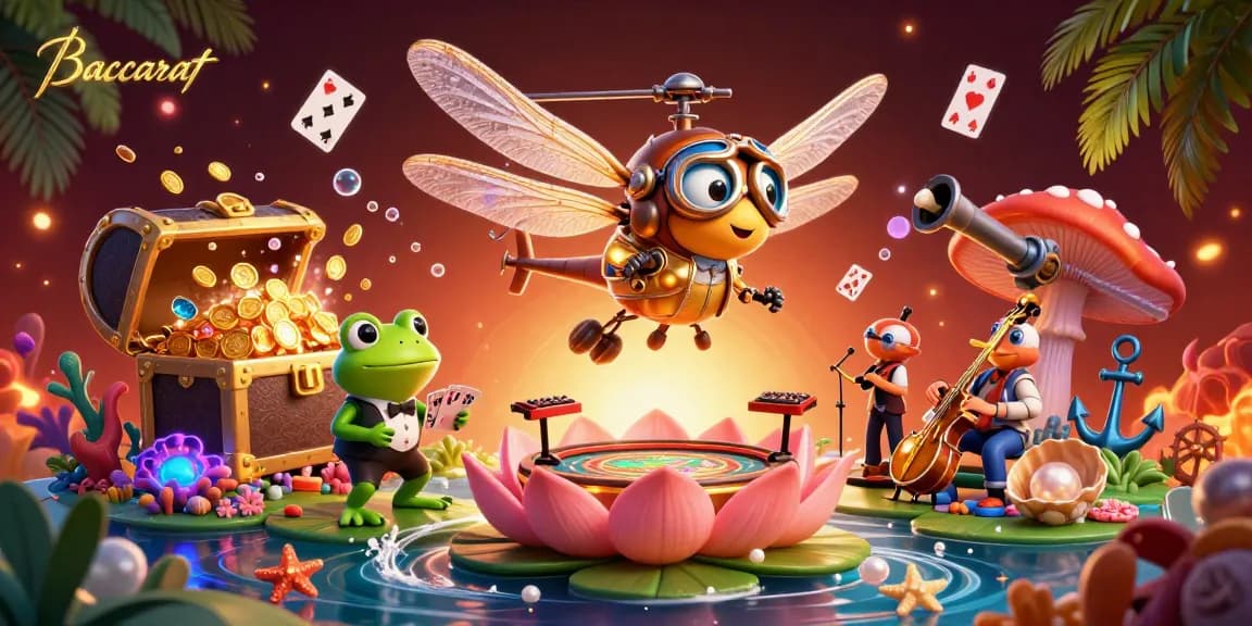 Baccarat game scene showcasing dynamic characters and vibrant elements in an enchanting casino setting.