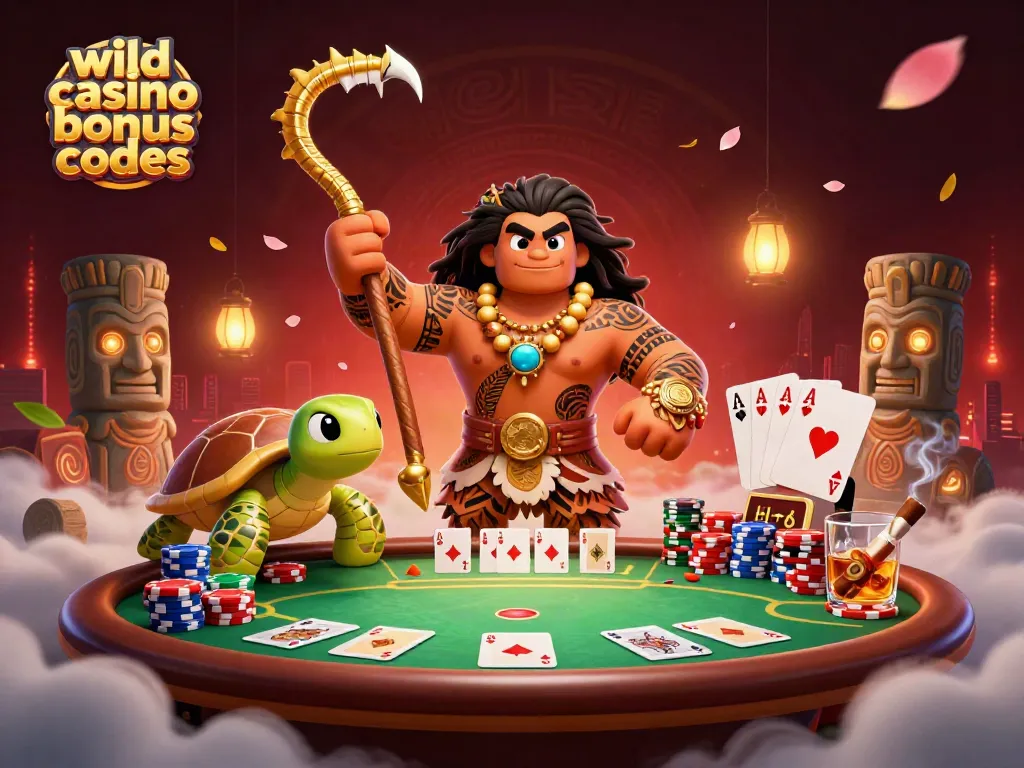 Win big with wild casino bonus codes in this vibrant poker-themed 3D illustration full of energy.