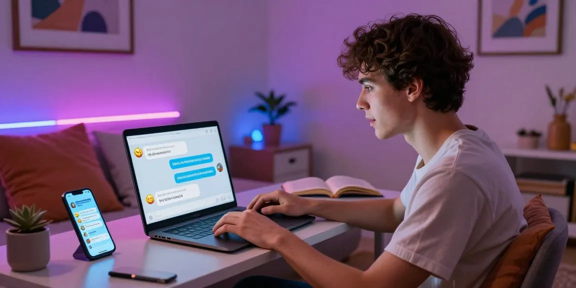 User engaged in NSFW AI chat interaction, showcasing colorful bedroom with playful elements.