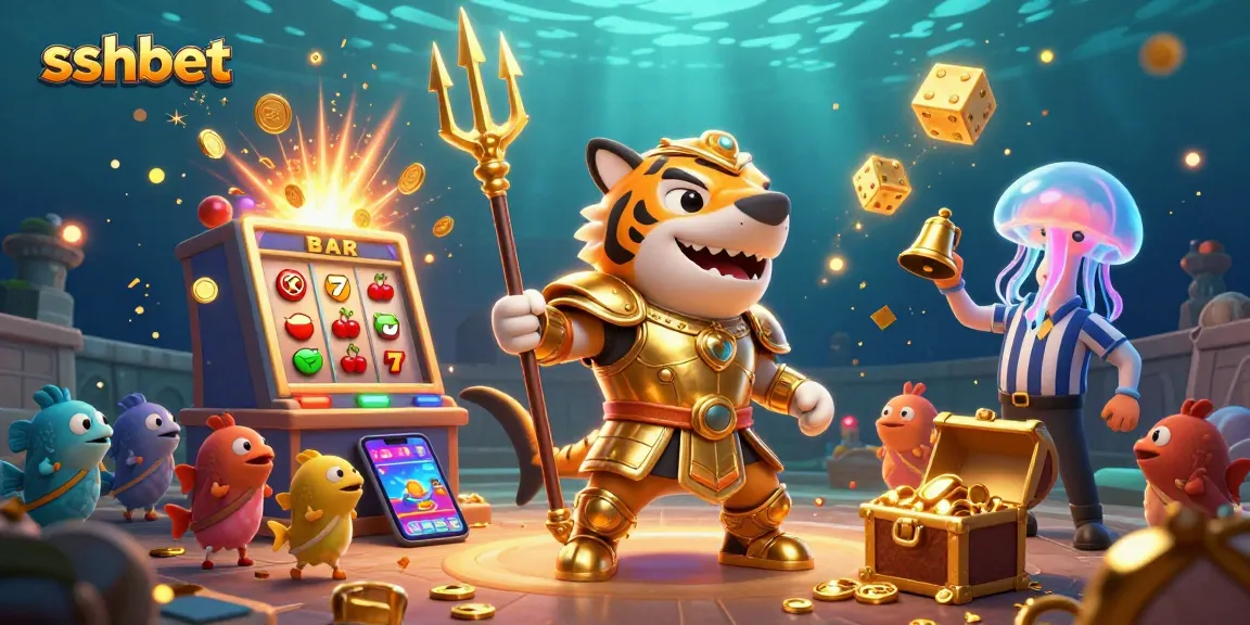 Experience thrilling gameplay with sshbet's vibrant underwater casino adventure featuring a golden shark gladiator.