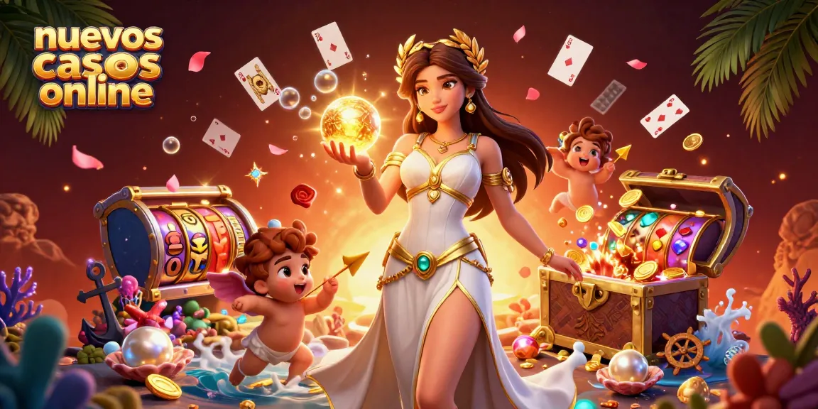 Experience action in nuevos casinos online with a glowing goddess and golden arrows amidst casino symbols.