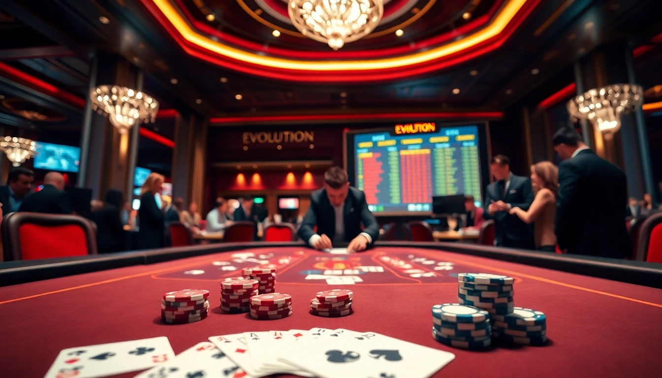 Experience the thrill of บาคาร่า Evolution สด at a luxurious live baccarat table in a vibrant casino setting.