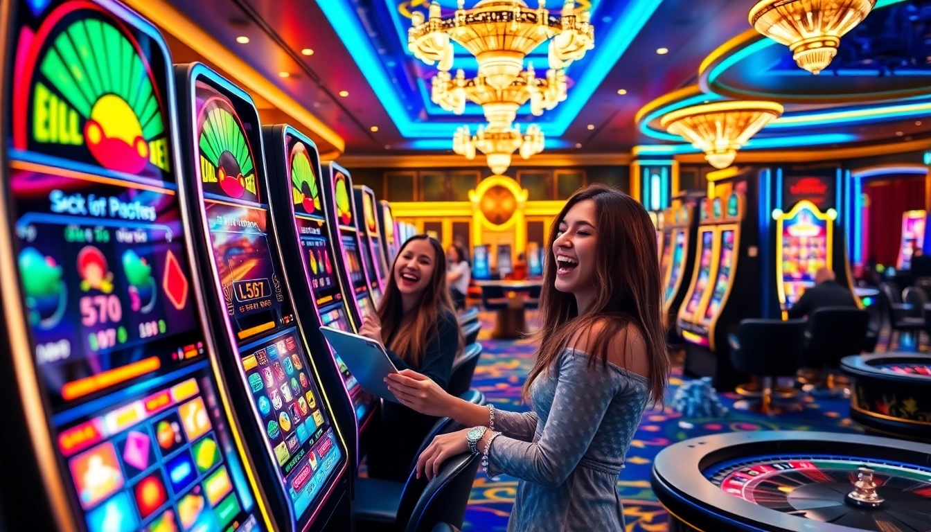 Win big with the L567 slot machine in a vibrant casino setting filled with energy and excitement.