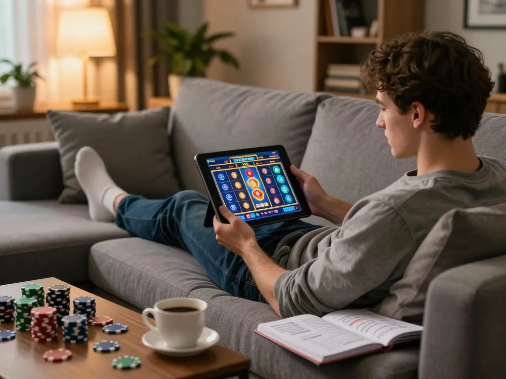 Engage in online gaming at home with TLE-online slot machine action and cozy atmosphere.