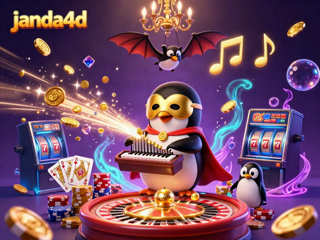 JANDA4D memberikan pengalaman bermain slot menarik dengan karakter penguin misterius dan efek berkilau.