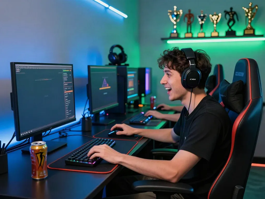 Player immersed in akunjp online gaming with vibrant LED setup
