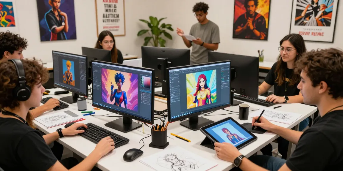 Engaging NSFW AI image generation workshop with diverse creators collaborating on custom art projects.