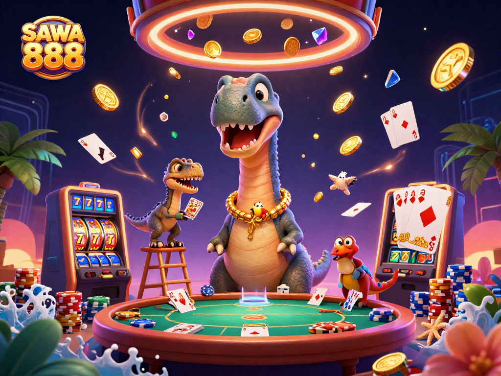 Engage in thrilling gameplay on SAWA 888 with vibrant characters and dazzling casino elements.
