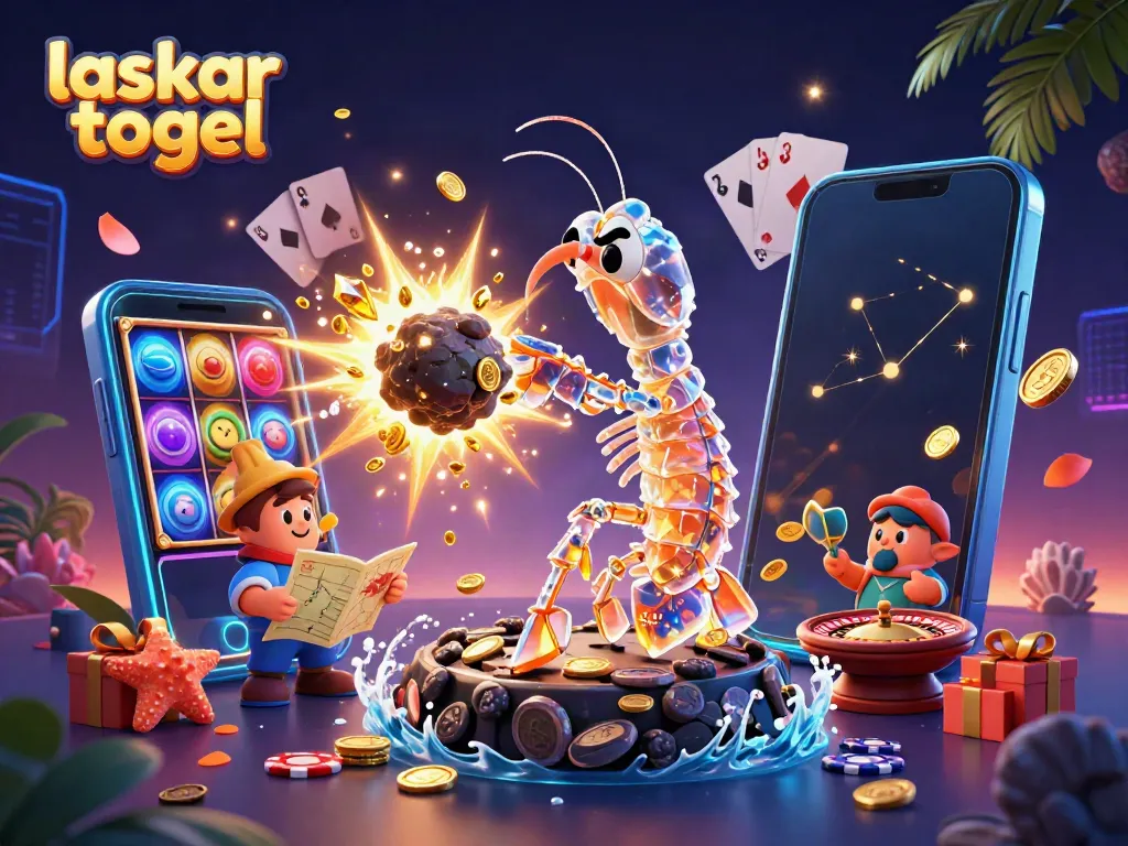 Engage with laskar togel while witnessing a galactic scene bursting with coins and colorful games.