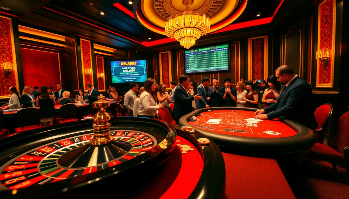 Keluaran HK results animatedly displayed in a bustling casino environment with roulette and poker.