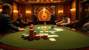 Betting chips and cards in an exciting casino atmosphere showcasing OK8386.
