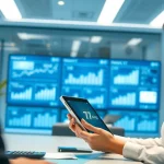 Une scène moderne et professionnelle montrant un conseiller financier avec des graphiques numériques mettant en avant les solutions d’assurance 79king pour 2025