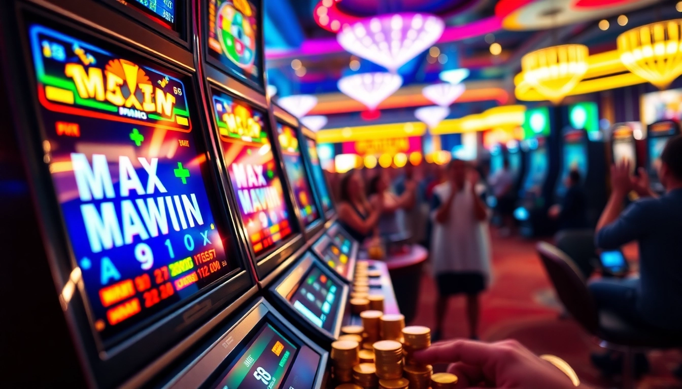 Permainan slot maxwin yang penuh dengan warna dan kegembiraan dari pemain yang merayakan kemenangan.