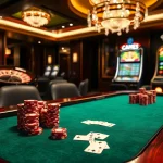 Experience the excitement of game go8 at a luxurious casino with vibrant poker tables and roulette wheels.