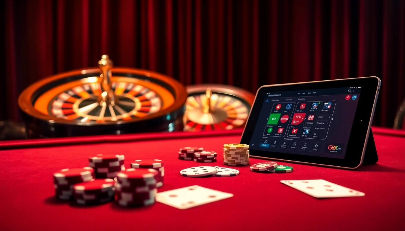 Engage in thrilling games at GG88COM BET with vibrant poker chips and roulette wheels.