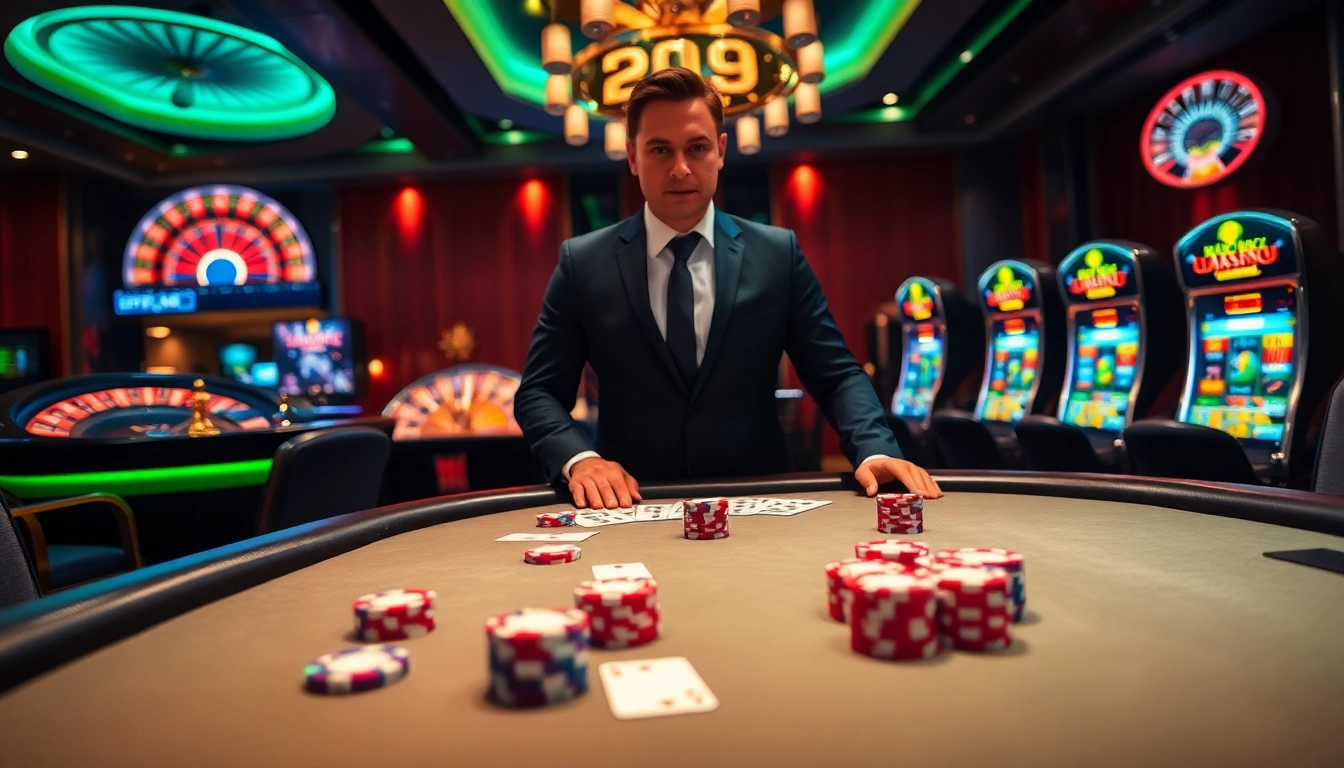 Experience luxury gaming at https://120bett.com.br/: A vibrant poker table with chips and cards.