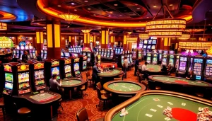 Experience thrilling action at https://mm88.bar/ with vibrant casino games and players in excitement.