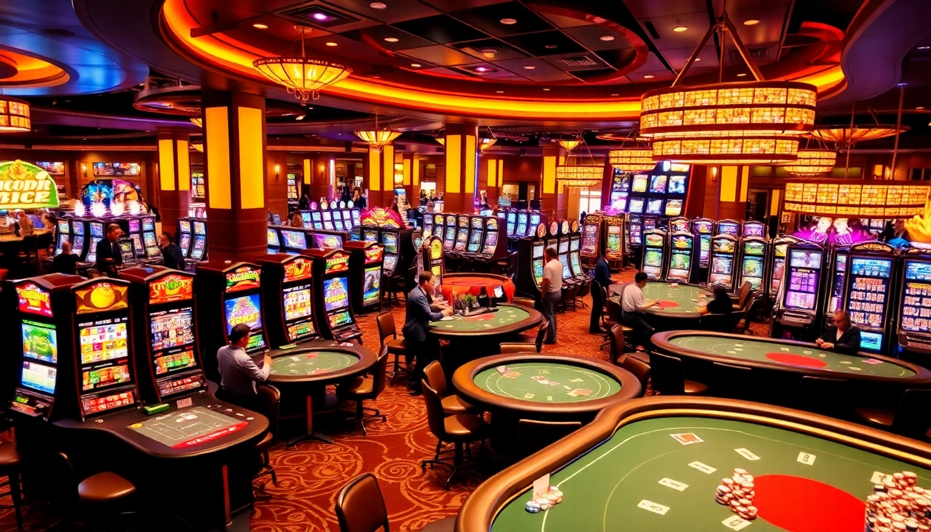 Experience thrilling action at https://mm88.bar/ with vibrant casino games and players in excitement.