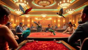 Engage in thrilling Đá Gà BJ38 action at a luxurious casino setting with vibrant visuals.