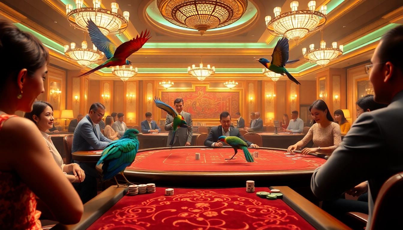 Engage in thrilling Đá Gà BJ38 action at a luxurious casino setting with vibrant visuals.