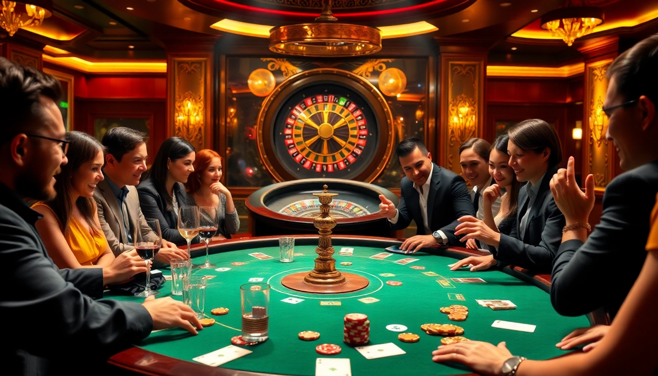 Players at MM 88 casino joyfully bet at a high-stakes poker table filled with vibrant chips and cards.