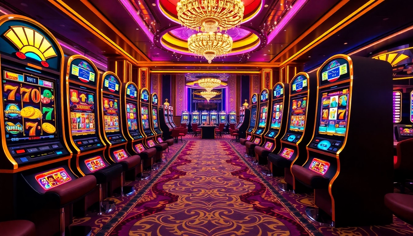 Experience the excitement of nổ hũ play with vibrant slot machines and casino elements.