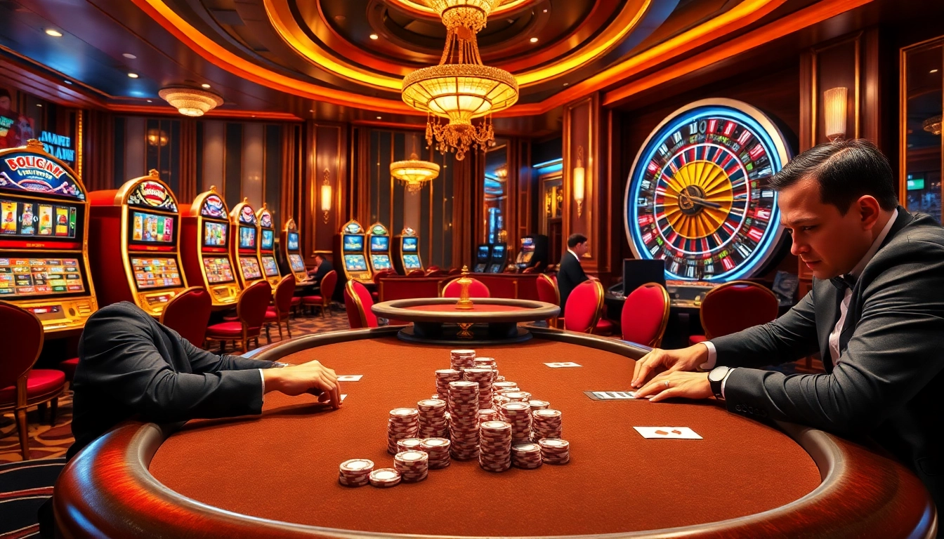 Experience the thrill of poker at GK88 COM with an elegant casino interior full of excitement.