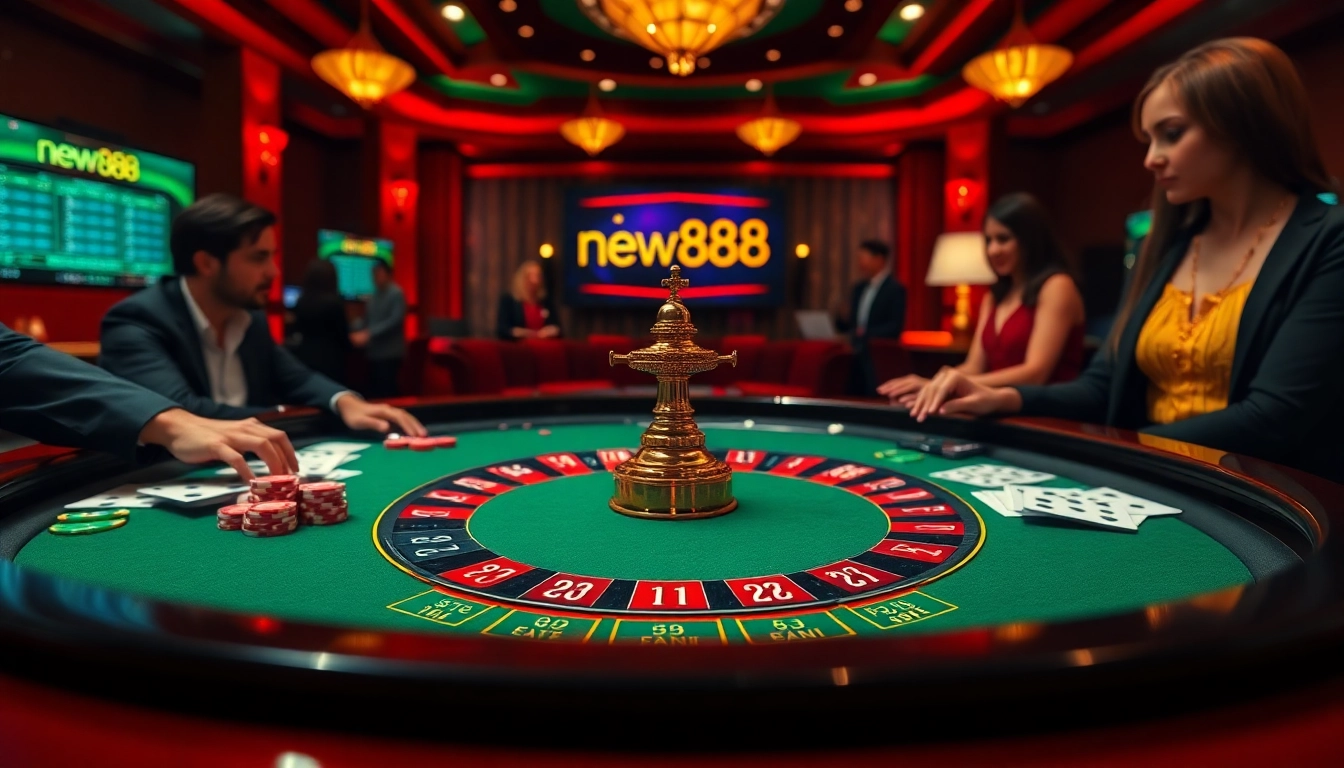 Experience the excitement of new888 through an engaging casino scene with vibrant roulette action.