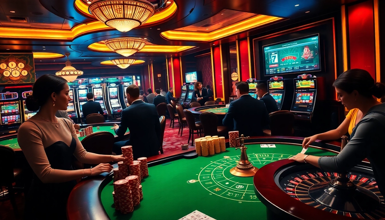 Gamblers enjoying a luxurious casino experience at https://ga888.at with vibrant gaming tables and exciting atmosphere.