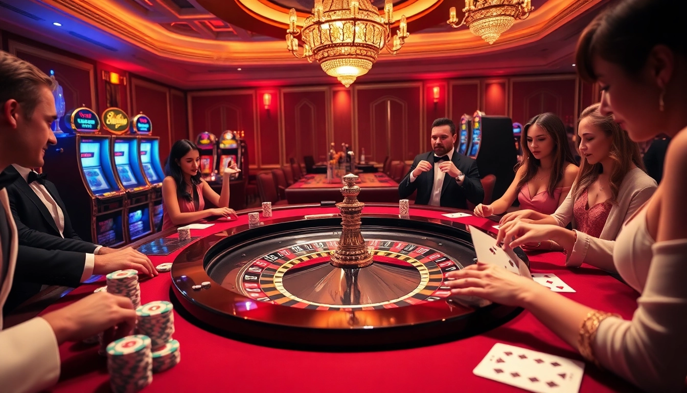 Players engaging at a roulette table in an elite casino, representing birutoto's exciting gambling experience.