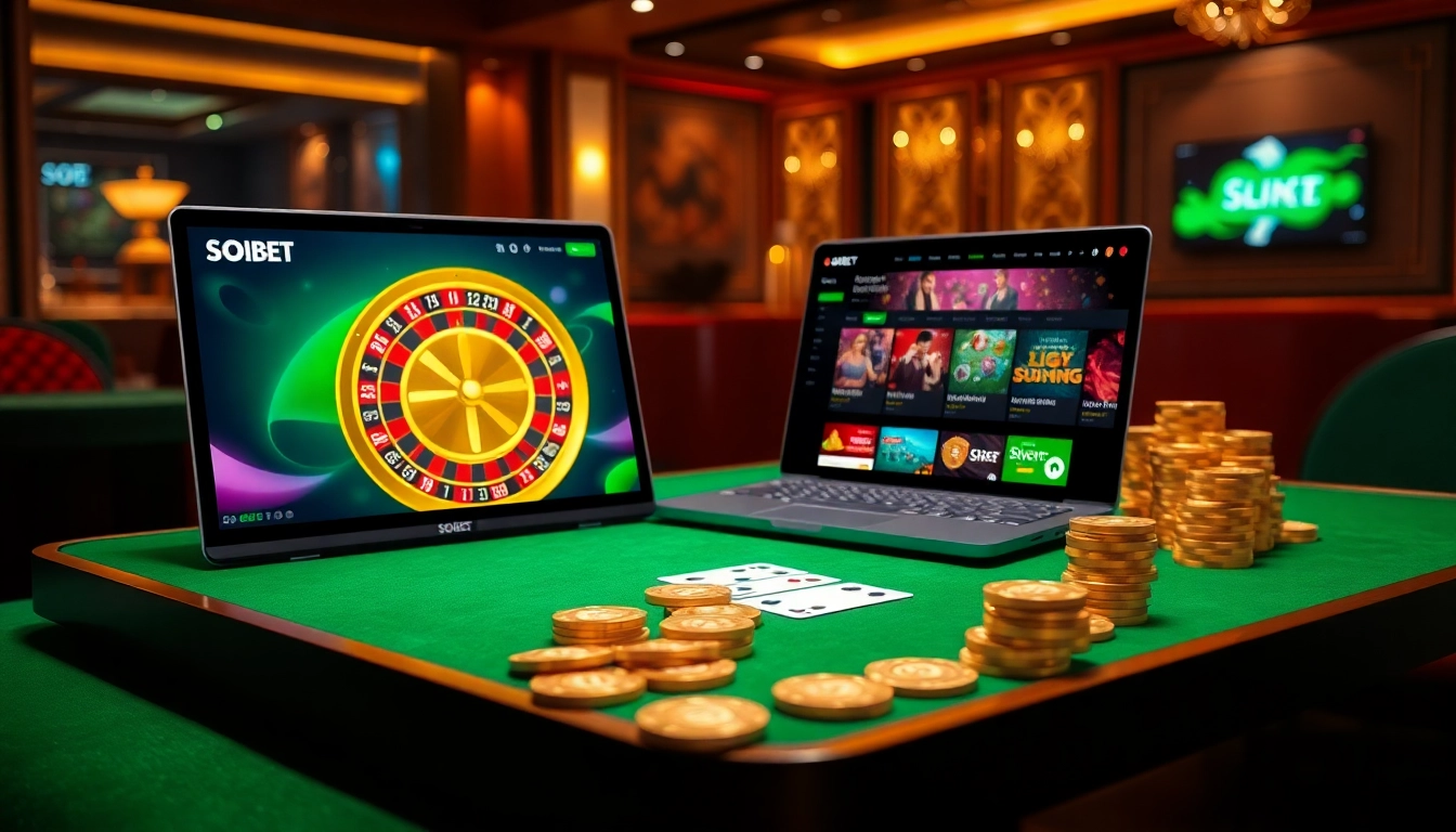 Experience the thrilling world of online gambling at https://soibet.black/ with vibrant casino visuals featuring roulette and poker.