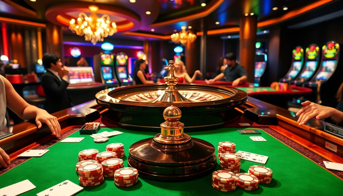 Exciting roulette table scene featuring GG88 casino experience with players and vibrant colors.