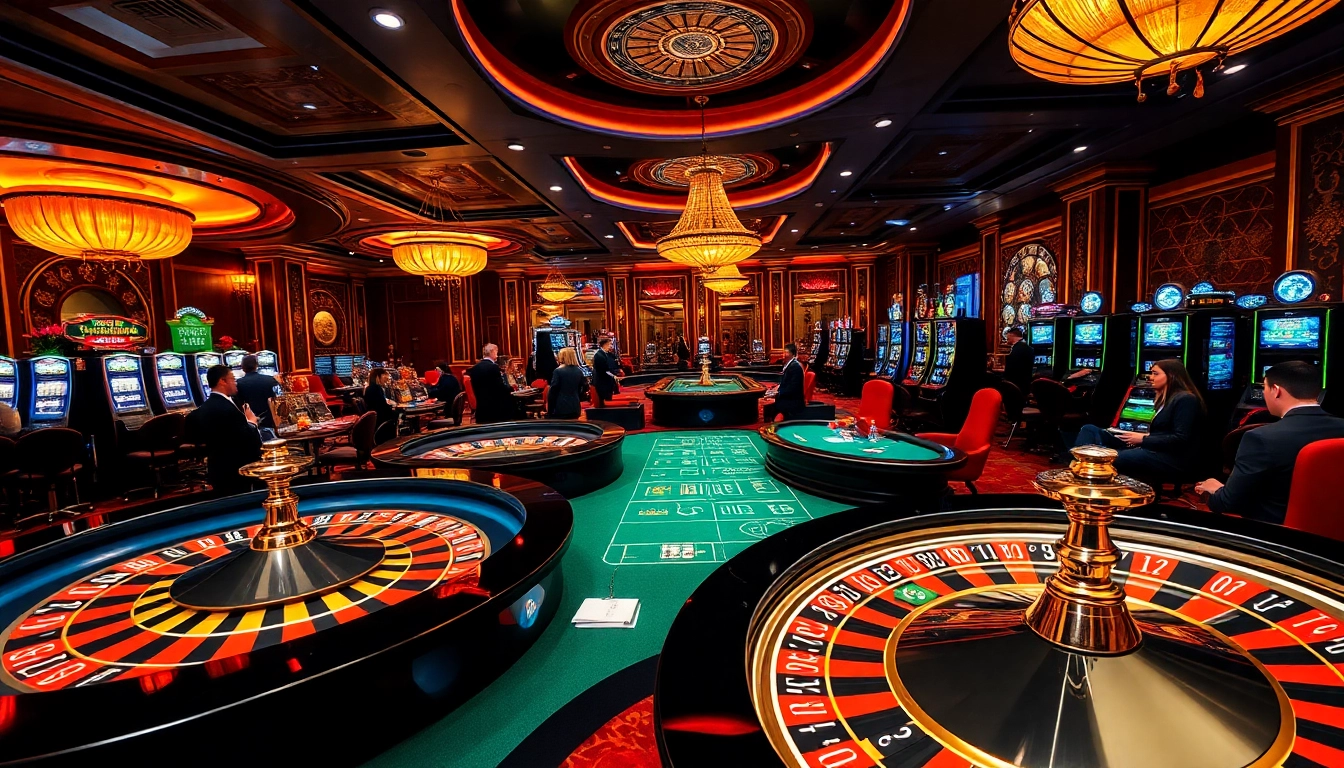 Experience C168 excitement with engaging casino tables and vibrant slot machines in a luxurious setting.