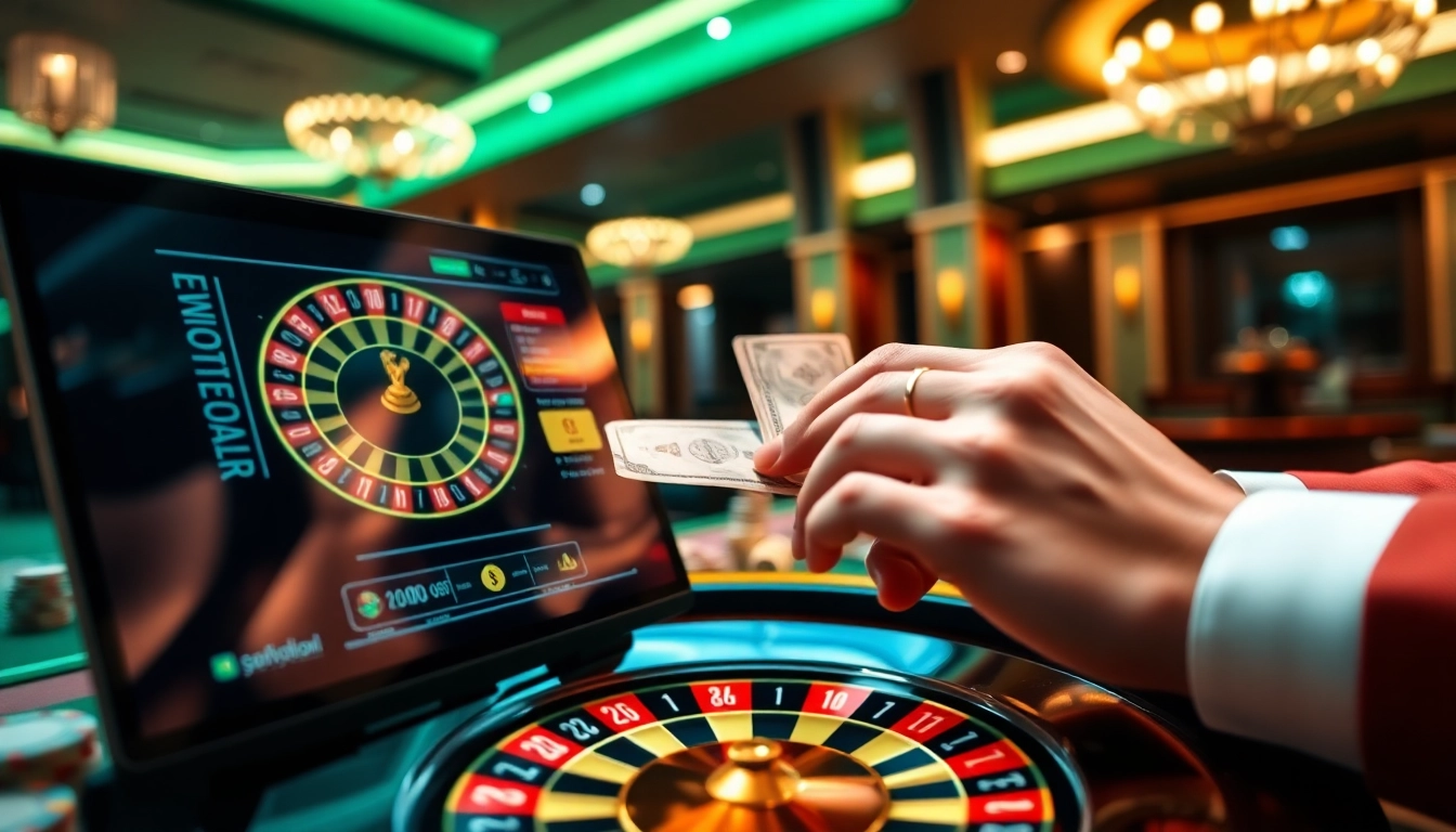 Exciting showcase of Rút tiền kkwin process with casino elements like chips and roulette.