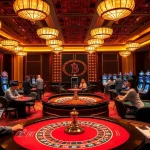 Excited players enjoying a game at MM88 casino with roulette tables and slot machines.