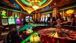 Exciting gambling scene at RR88 featuring a roulette table and eager players.