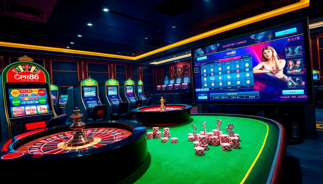 rr88 đăng nhập interface displayed with casino tables and slot machines in a vibrant setting