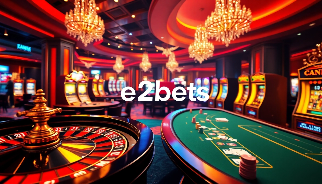 E2bets offers an exciting online casino experience with vibrant tables and bright slot machines.