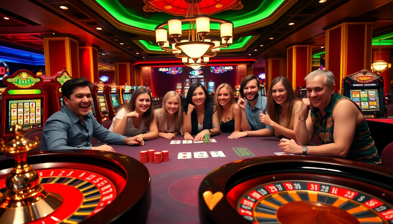 Engaging players at a vibrant poker table in a luxurious casino setting at https://www.6rwin55.com/.