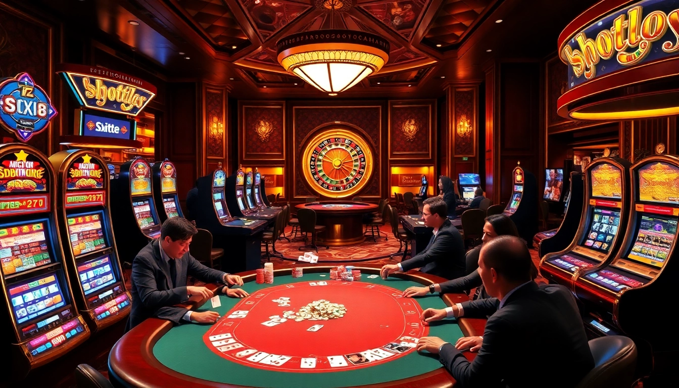 Players strategizing at a poker table in a luxurious casino environment of https://sx88.site/