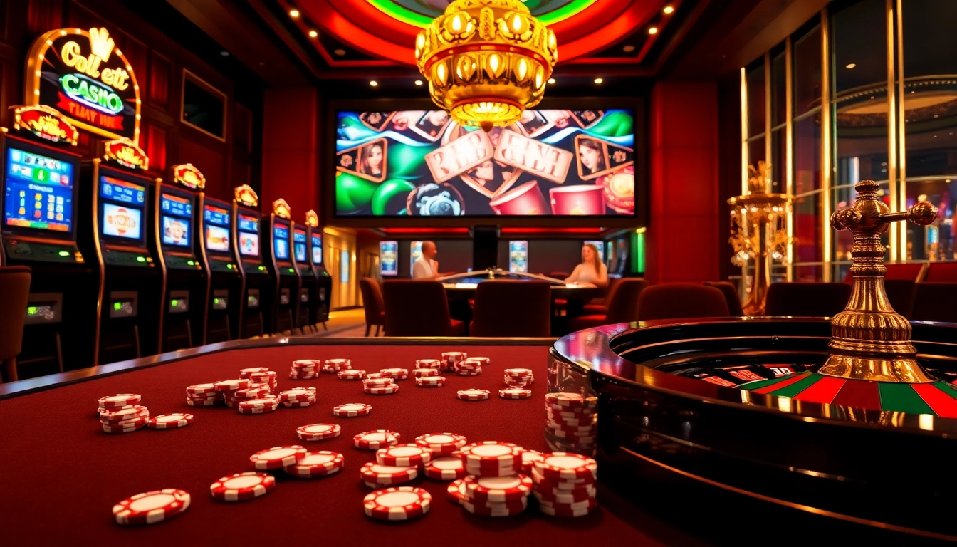 Experience the thrill of gambling at hitclub.global with vibrant slot machines and poker chips.