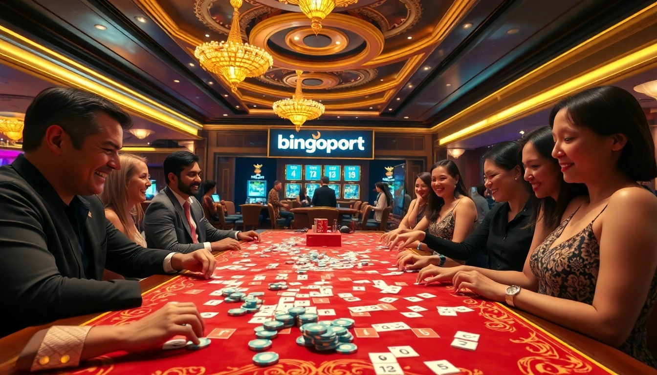 Players enjoying a lively game of bingoport in an elegant casino setting.