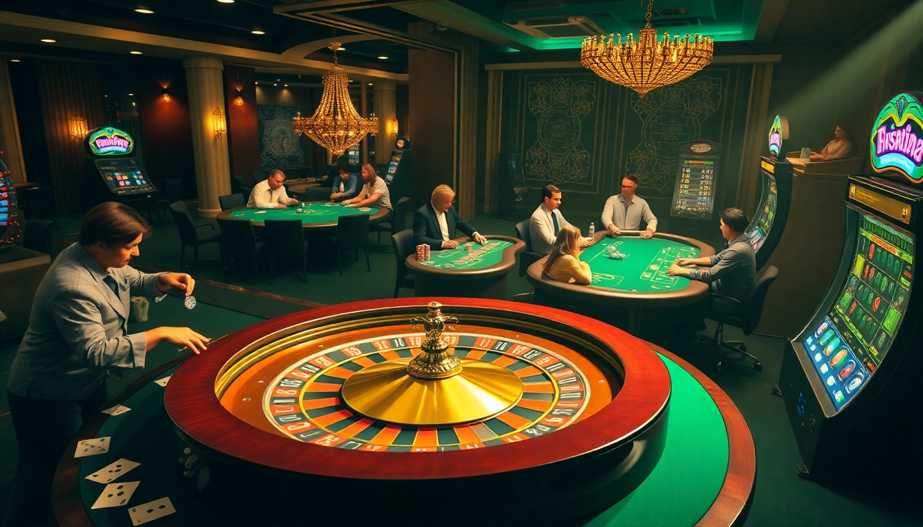 Engaging casino atmosphere at nhà cái 23WIN featuring roulette and poker games.