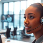 AI Receptionist efficiently engaging with a caller in a modern office.