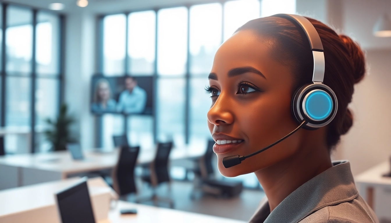 AI Receptionist efficiently engaging with a caller in a modern office.