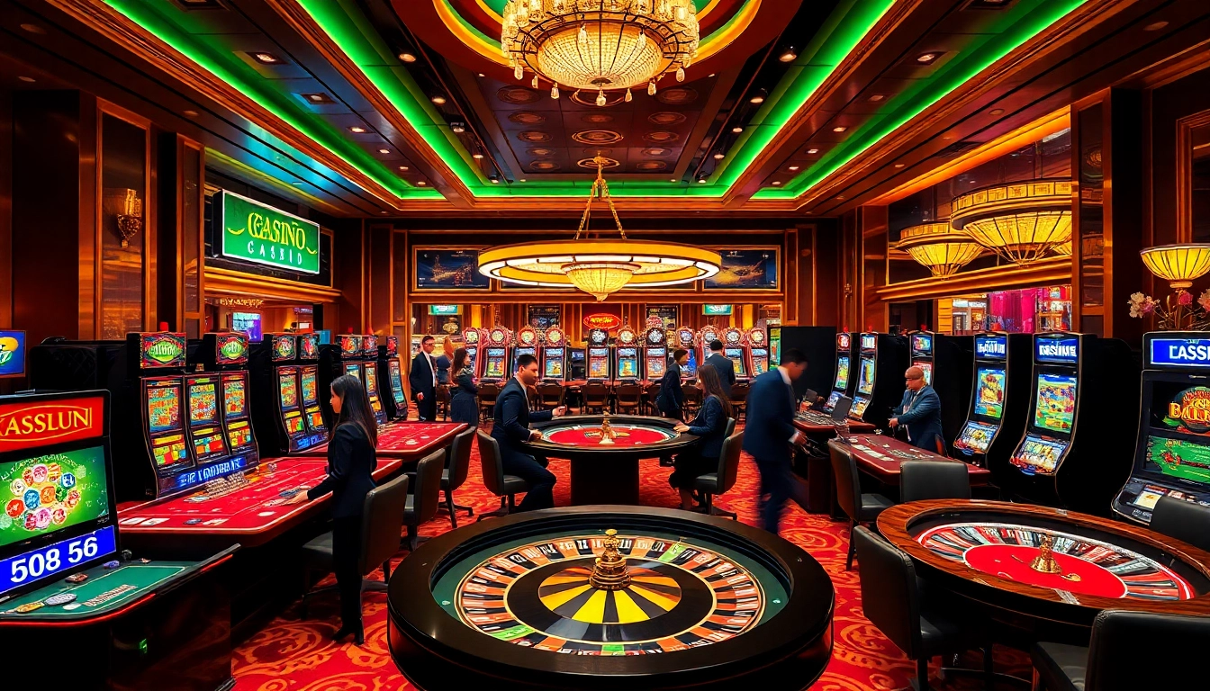 Visually captivating casino scene featuring Trang chủ 789club with players at tables and slot machines.